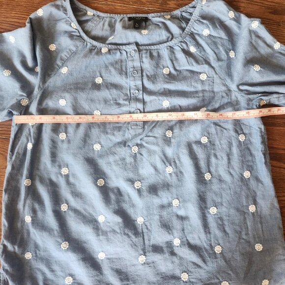 Talbots Women’s L Petite Chambray Popover Top Embroidered Daisy Long Sleeve - Picture 8 of 11